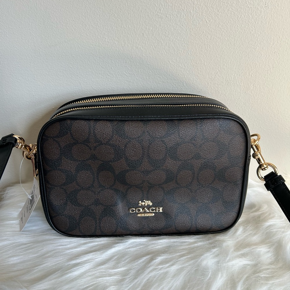 Coach Jes Crossbody Brown Black Signature Canvas Leather Bag F68168 NEW